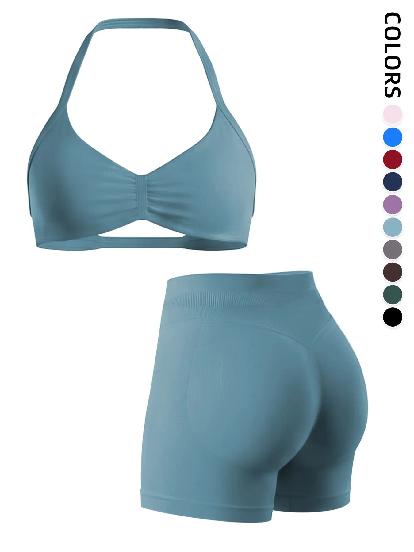 Seamless 2-Piece Sports Bra and High-Waisted Yoga Shorts Set for Women, Activewear Fitness Outfit