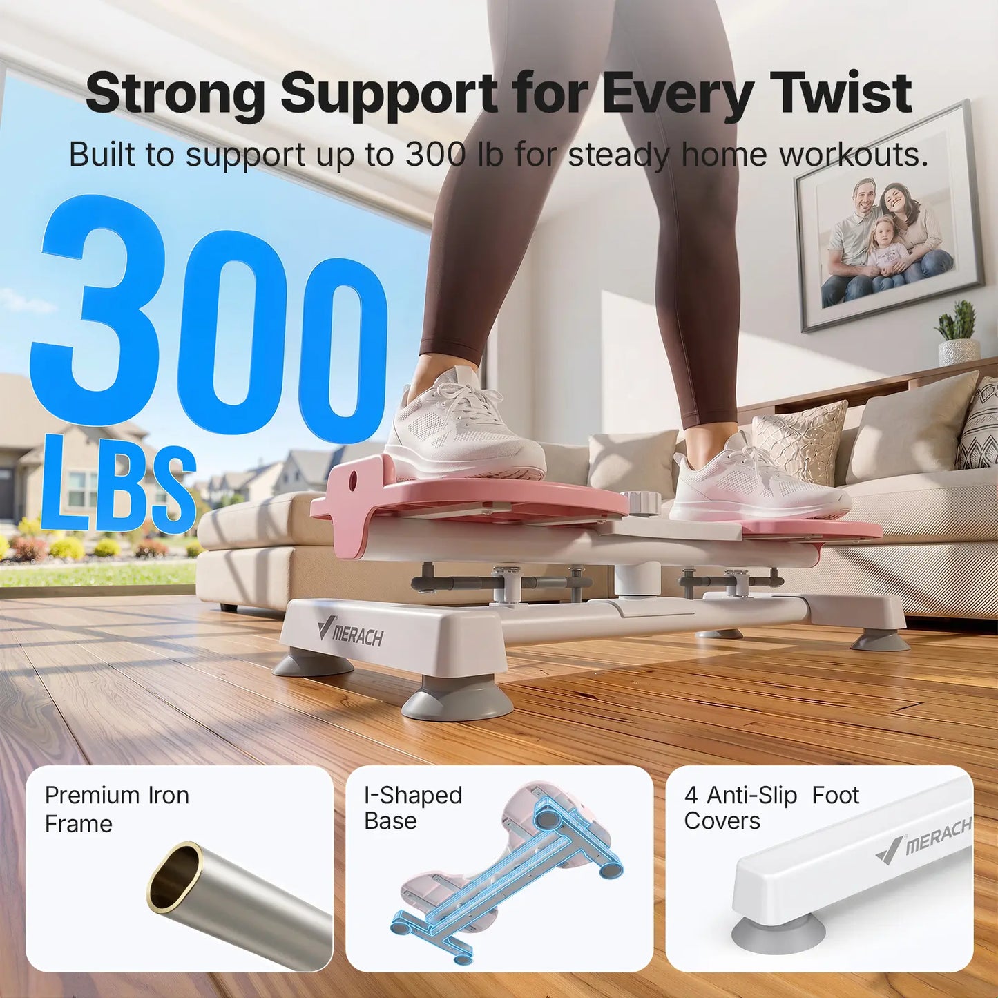 Merach Waist Twist Machine for Abdominal Toning - Double Non-Slip, Noise-Free Exercise Equipment with Feet Apart Design