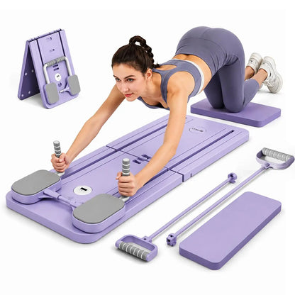 UMAY Multifunctional Foldable Pilates Board with Yoga Socks - 5-in-1 Home Pilates Equipment Set