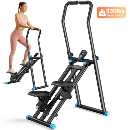 Merach Stair Stepper with Handlebar - Full-Body Workout Machine, 330 lbs Capacity, Compact Cardio Climber with Adjustable Pedals for Home Gym Use