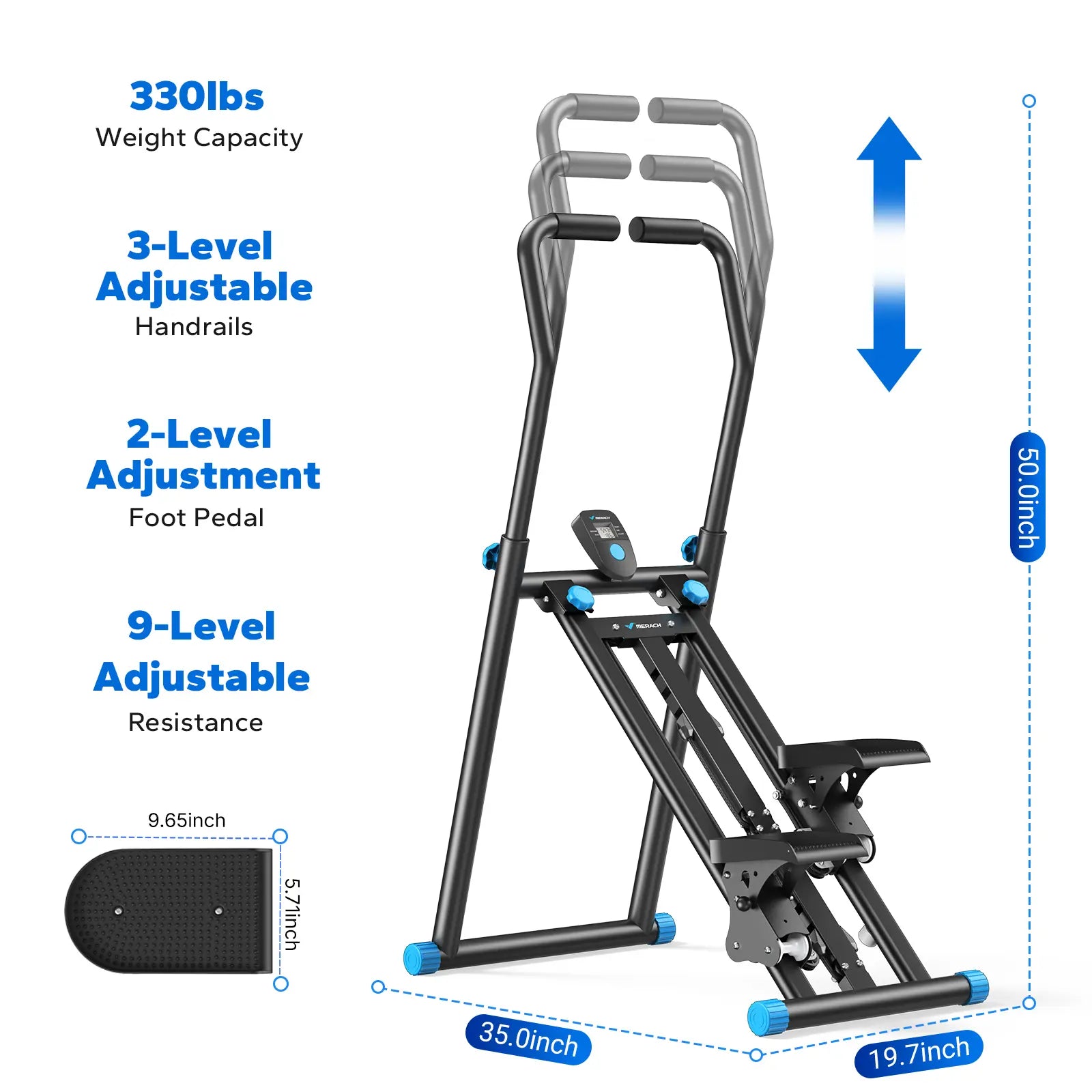 Merach Stair Stepper with Handlebar - Full-Body Workout Machine, 330 lbs Capacity, Compact Cardio Climber with Adjustable Pedals for Home Gym Use