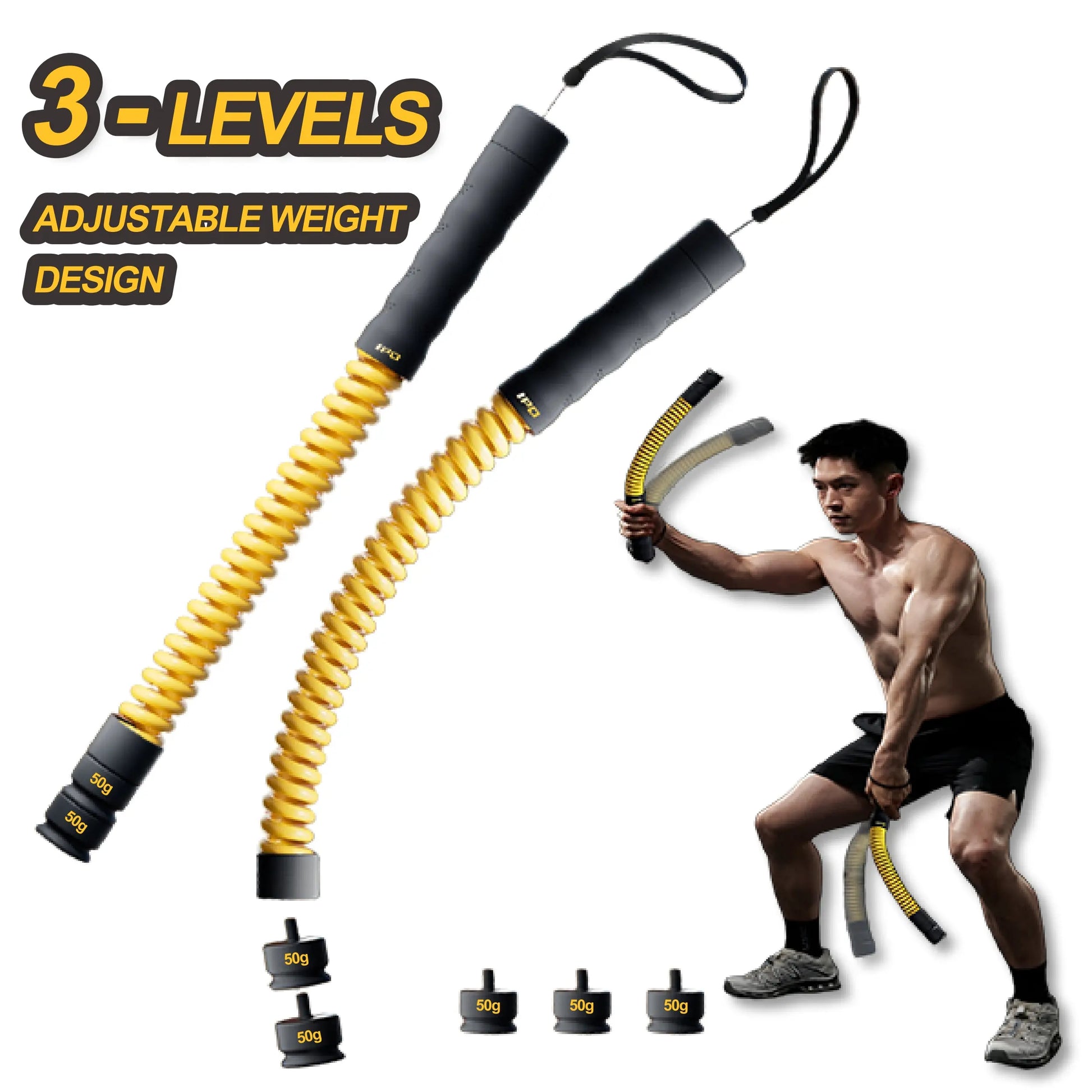 3-Level Adjustable Cordless Battle Ropes - Weighted Ropeless Battle Rope for Home Gym Strength Training and Cardio Fitness