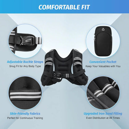 【Summerfinds】Zelus Weighted Vests,6/8/12/16/20/25/30Lb Rucking Vest with Detachable Phone Pouch&Reflective Stripes&Adjustable Straps|Exercise Equipment & Workout Enhancer for Motivational Walking,Strength Training,Running #Tiktokshopdealsforyoudays