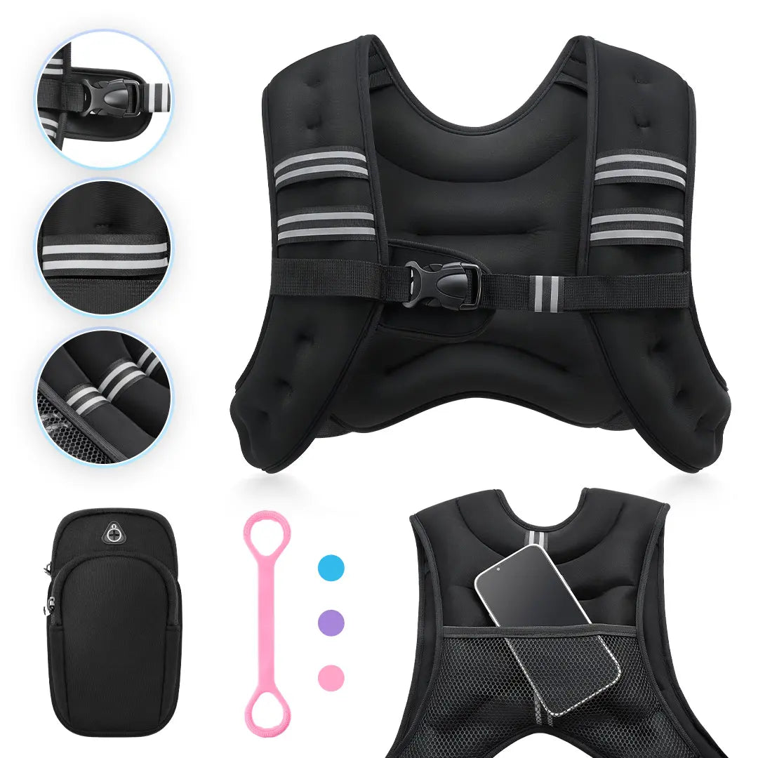 【Summerfinds】Zelus Weighted Vests,6/8/12/16/20/25/30Lb Rucking Vest with Detachable Phone Pouch&Reflective Stripes&Adjustable Straps|Exercise Equipment & Workout Enhancer for Motivational Walking,Strength Training,Running #Tiktokshopdealsforyoudays