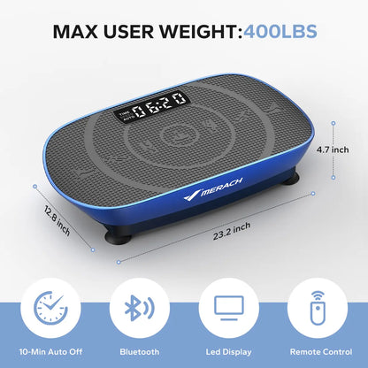 Merach Compact Vibration Plate Exercise Machine with Lymphatic Drainage Feature, Supports Up to 400 lbs, Ideal for Full Body Workouts at Home
