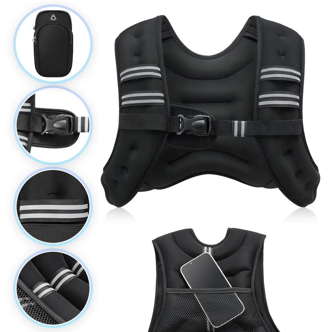 【Summerfinds】Zelus Weighted Vests,6/8/12/16/20/25/30Lb Rucking Vest with Detachable Phone Pouch&Reflective Stripes&Adjustable Straps|Exercise Equipment & Workout Enhancer for Motivational Walking,Strength Training,Running #Tiktokshopdealsforyoudays