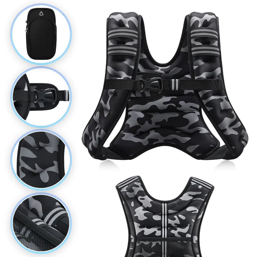 【Summerfinds】Zelus Weighted Vests,6/8/12/16/20/25/30Lb Rucking Vest with Detachable Phone Pouch&Reflective Stripes&Adjustable Straps|Exercise Equipment & Workout Enhancer for Motivational Walking,Strength Training,Running #Tiktokshopdealsforyoudays