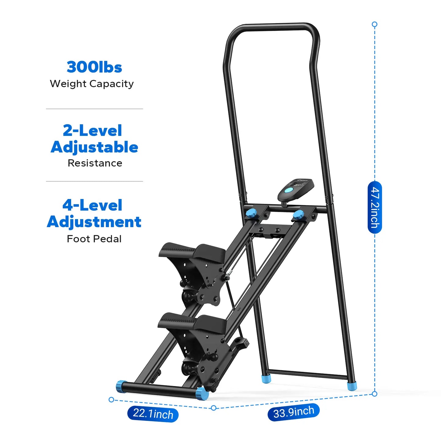 Merach Stair Stepper with Handlebar - Full-Body Workout Machine, 330 lbs Capacity, Compact Cardio Climber with Adjustable Pedals for Home Gym Use