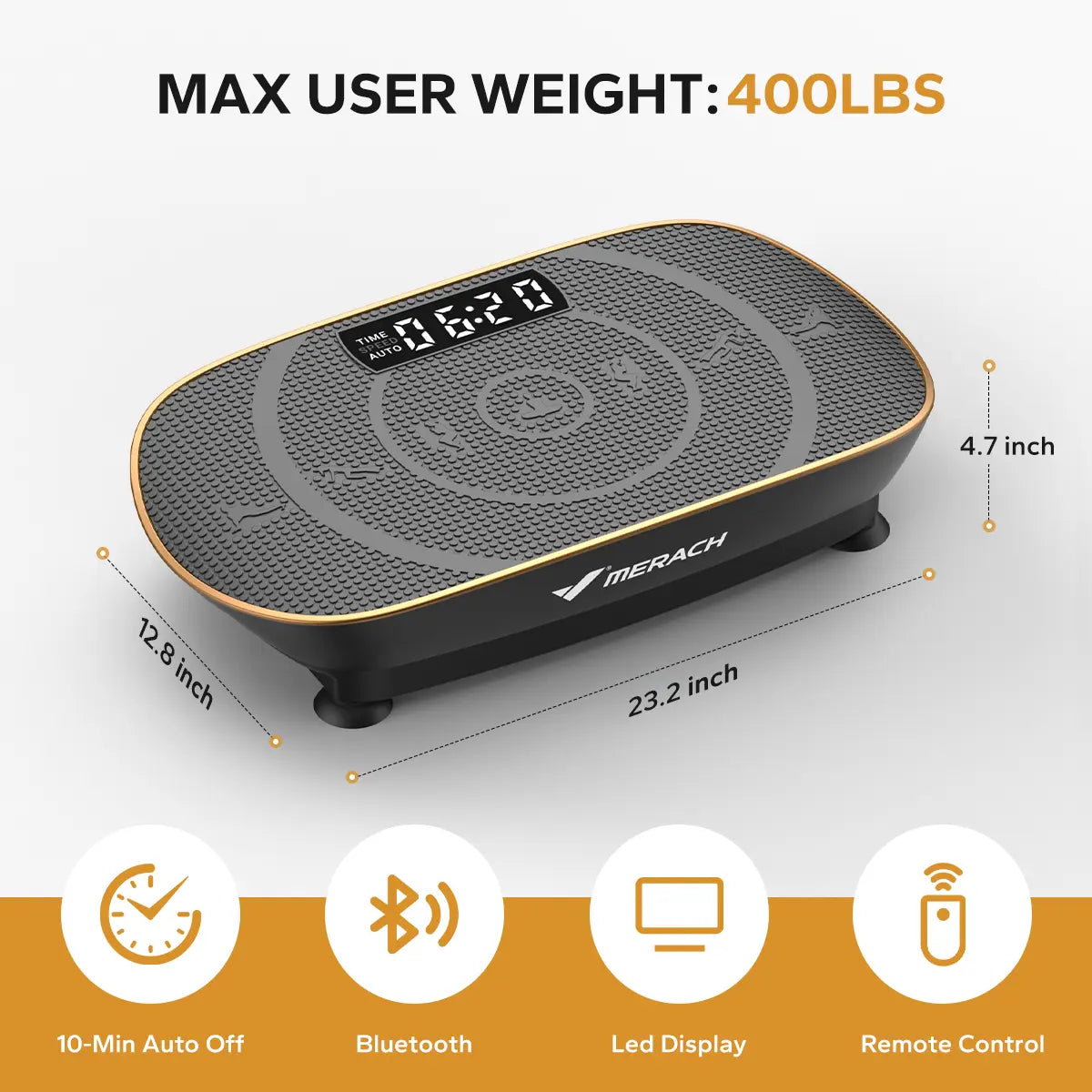 Merach Compact Vibration Plate Exercise Machine with Lymphatic Drainage Feature, Supports Up to 400 lbs, Ideal for Full Body Workouts at Home