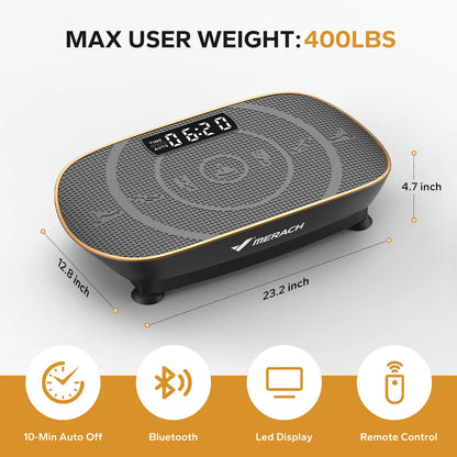 Merach Compact Vibration Plate Exercise Machine with Lymphatic Drainage Feature, Supports Up to 400 lbs, Ideal for Full Body Workouts at Home