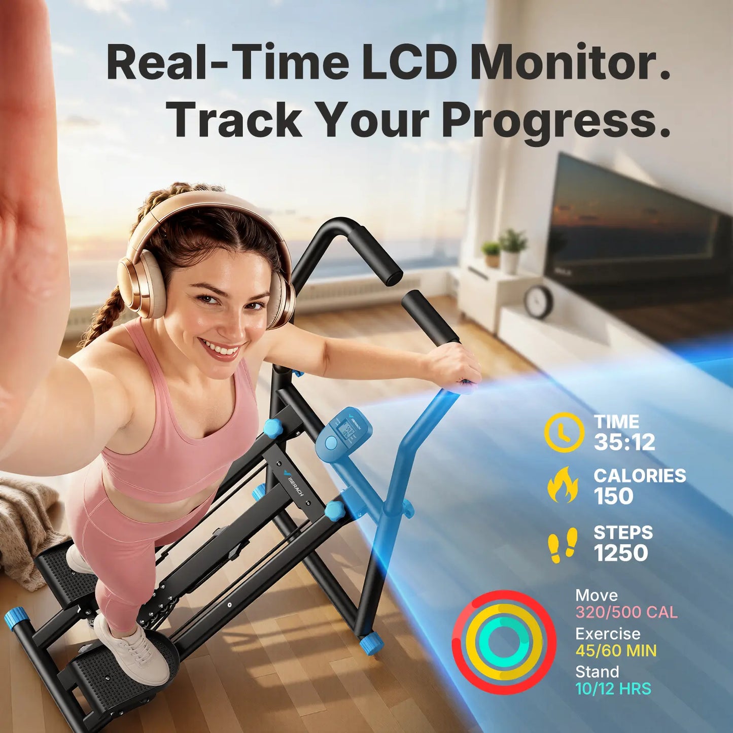 Merach Stair Stepper with Handlebar - Full-Body Workout Machine, 330 lbs Capacity, Compact Cardio Climber with Adjustable Pedals for Home Gym Use