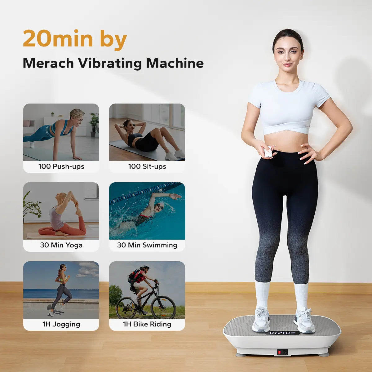 Merach Compact Vibration Plate Exercise Machine with Lymphatic Drainage Feature, Supports Up to 400 lbs, Ideal for Full Body Workouts at Home