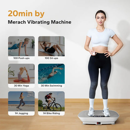 Merach Compact Vibration Plate Exercise Machine with Lymphatic Drainage Feature, Supports Up to 400 lbs, Ideal for Full Body Workouts at Home