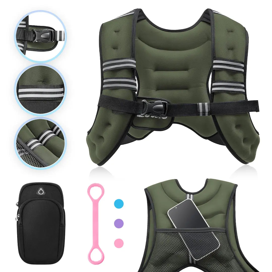 【Summerfinds】Zelus Weighted Vests,6/8/12/16/20/25/30Lb Rucking Vest with Detachable Phone Pouch&Reflective Stripes&Adjustable Straps|Exercise Equipment & Workout Enhancer for Motivational Walking,Strength Training,Running #Tiktokshopdealsforyoudays