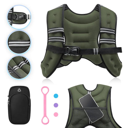 【Summerfinds】Zelus Weighted Vests,6/8/12/16/20/25/30Lb Rucking Vest with Detachable Phone Pouch&Reflective Stripes&Adjustable Straps|Exercise Equipment & Workout Enhancer for Motivational Walking,Strength Training,Running #Tiktokshopdealsforyoudays