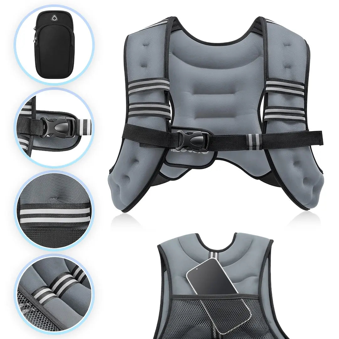 【Summerfinds】Zelus Weighted Vests,6/8/12/16/20/25/30Lb Rucking Vest with Detachable Phone Pouch&Reflective Stripes&Adjustable Straps|Exercise Equipment & Workout Enhancer for Motivational Walking,Strength Training,Running #Tiktokshopdealsforyoudays