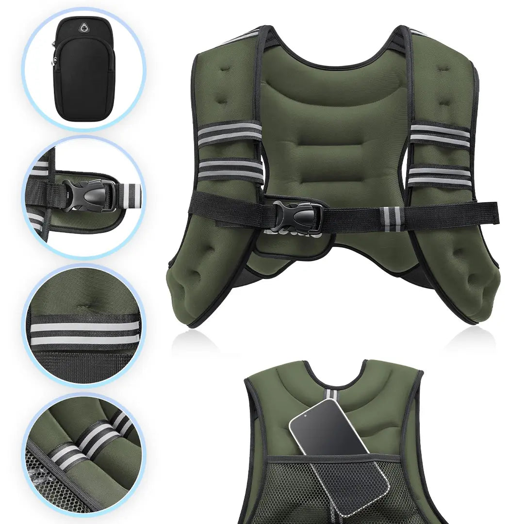【Summerfinds】Zelus Weighted Vests,6/8/12/16/20/25/30Lb Rucking Vest with Detachable Phone Pouch&Reflective Stripes&Adjustable Straps|Exercise Equipment & Workout Enhancer for Motivational Walking,Strength Training,Running #Tiktokshopdealsforyoudays