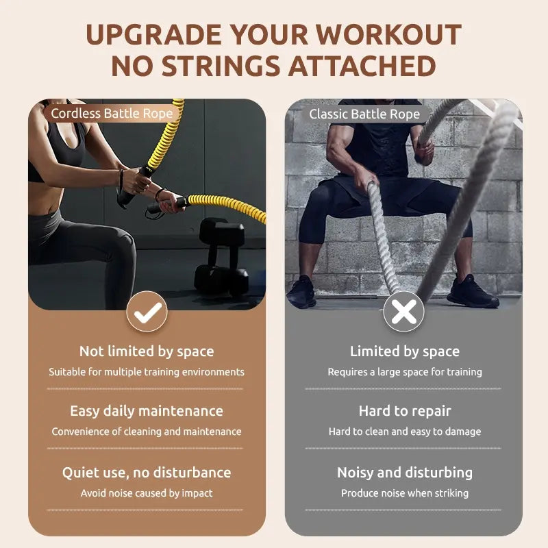 3-Level Adjustable Cordless Battle Ropes - Weighted Ropeless Battle Rope for Home Gym Strength Training and Cardio Fitness