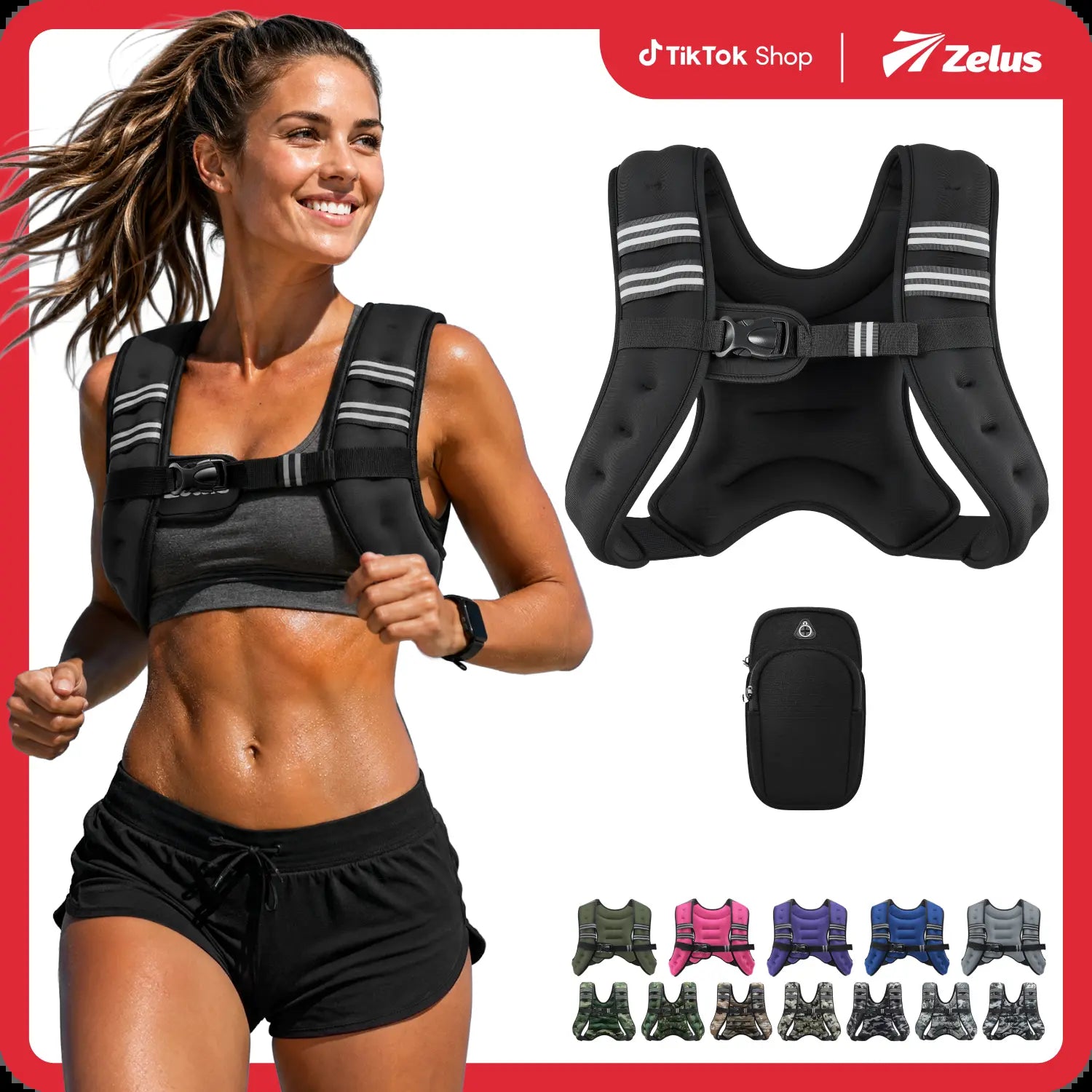 【Summerfinds】Zelus Weighted Vests,6/8/12/16/20/25/30Lb Rucking Vest with Detachable Phone Pouch&Reflective Stripes&Adjustable Straps|Exercise Equipment & Workout Enhancer for Motivational Walking,Strength Training,Running #Tiktokshopdealsforyoudays