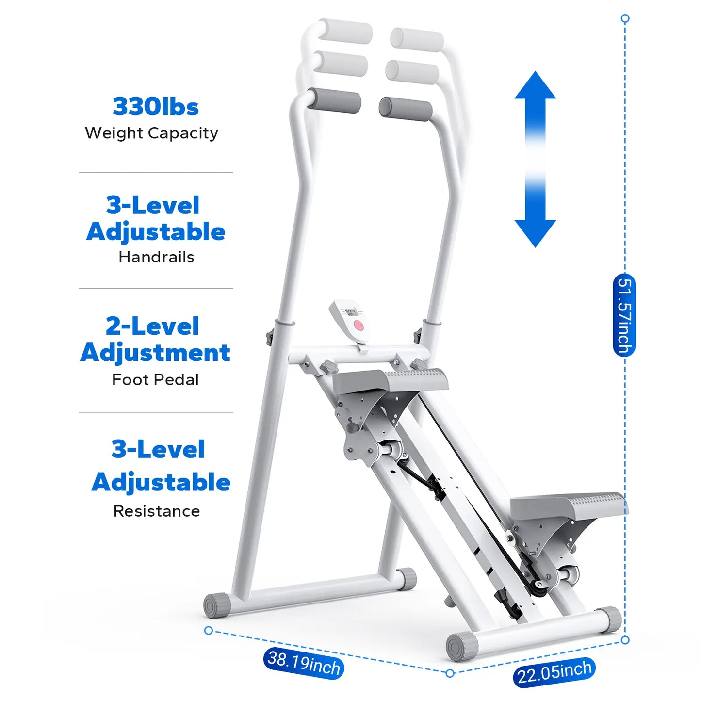 Merach Stair Stepper with Handlebar - Full-Body Workout Machine, 330 lbs Capacity, Compact Cardio Climber with Adjustable Pedals for Home Gym Use