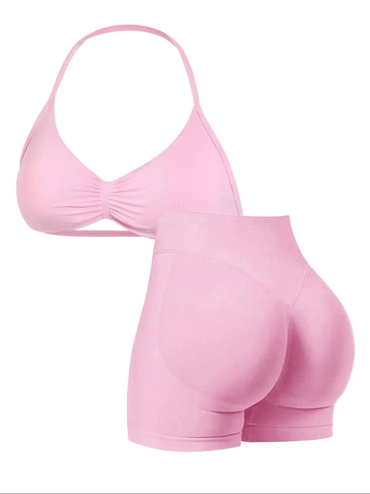 Women's High-Waist Sporty Yoga Set: Fitted Shorts and Tank Top for Summer Fitness and Gym Activities