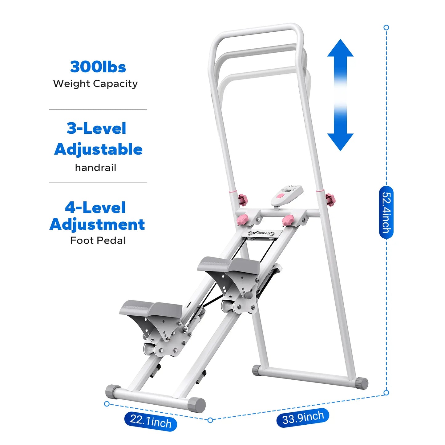 Merach Stair Stepper with Handlebar - Full-Body Workout Machine, 330 lbs Capacity, Compact Cardio Climber with Adjustable Pedals for Home Gym Use