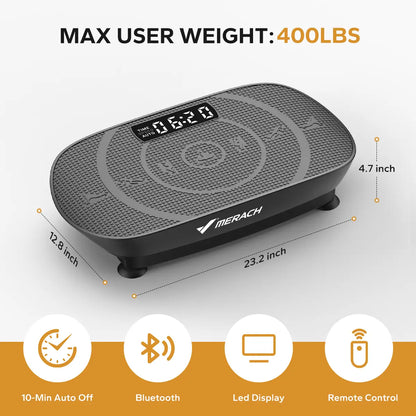 Merach Compact Vibration Plate Exercise Machine with Lymphatic Drainage Feature, Supports Up to 400 lbs, Ideal for Full Body Workouts at Home